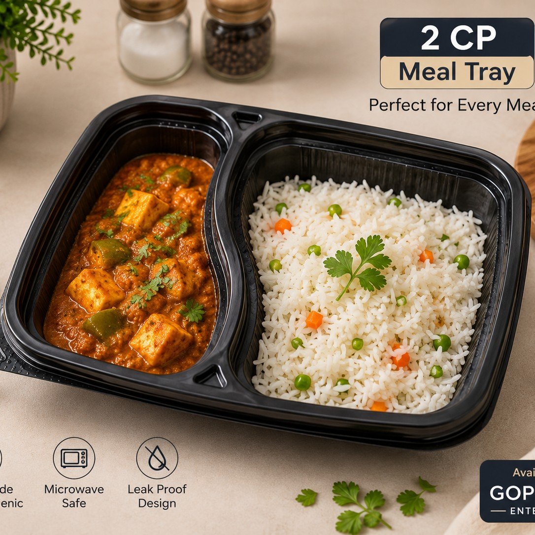 Flat 2 Compartment Meal Tray