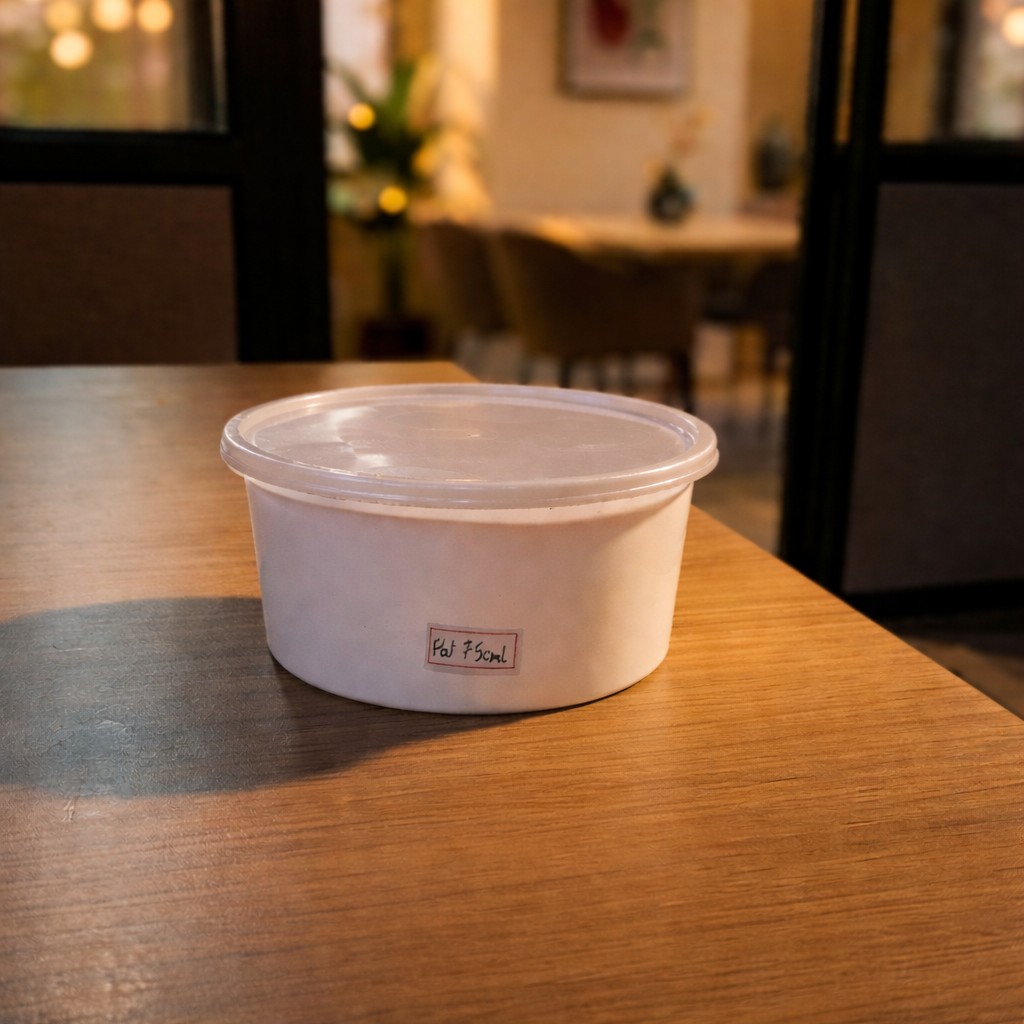 Round Container  750 ML   Milky  + Transperent lid Flat