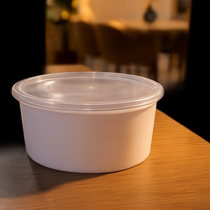 Round Container  750 ML   Transperent  + Transperent lid Flat