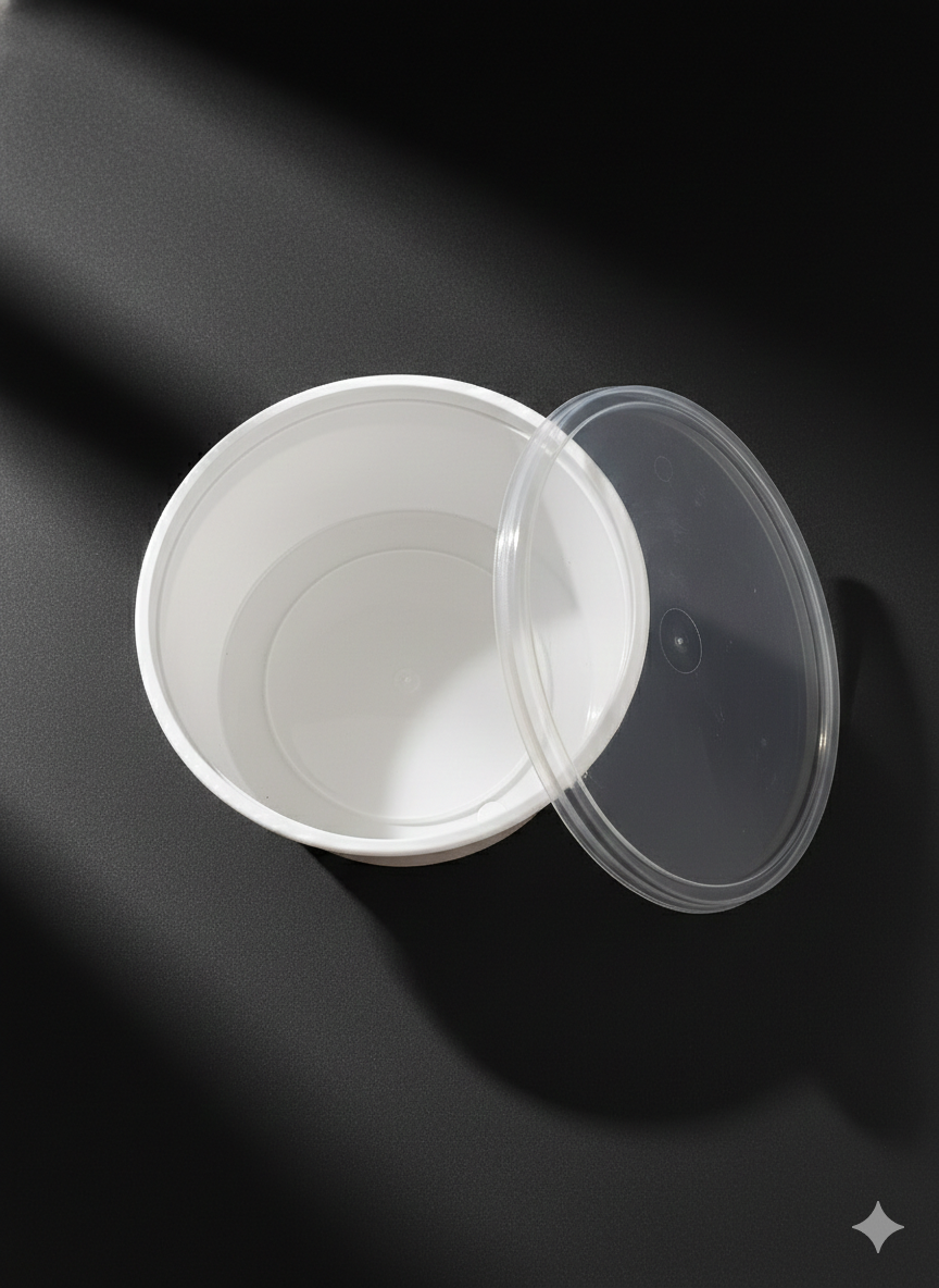 Round Container  200 ML   Milky  + Transperent lid