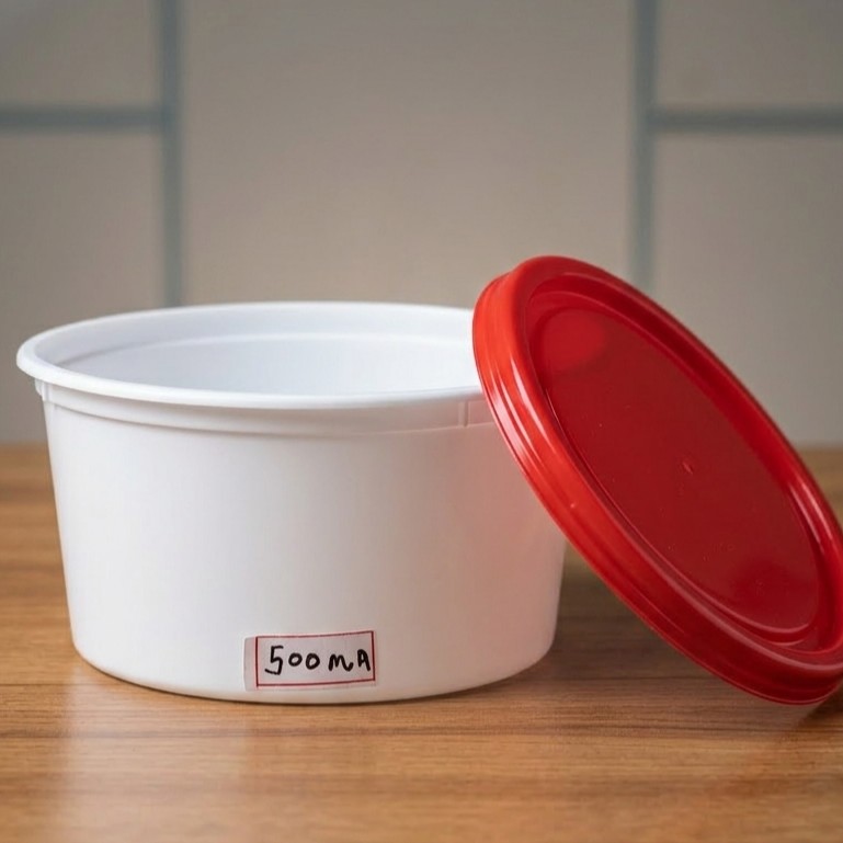 Round Container  500 ML   Milky  + Red lid